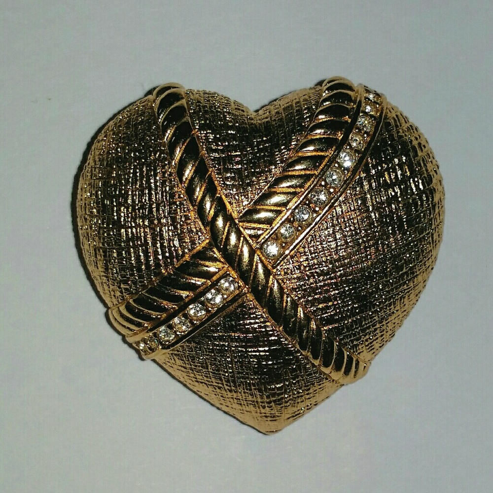 Christian Dior Gold Plated Heart w/Crystals Brooch